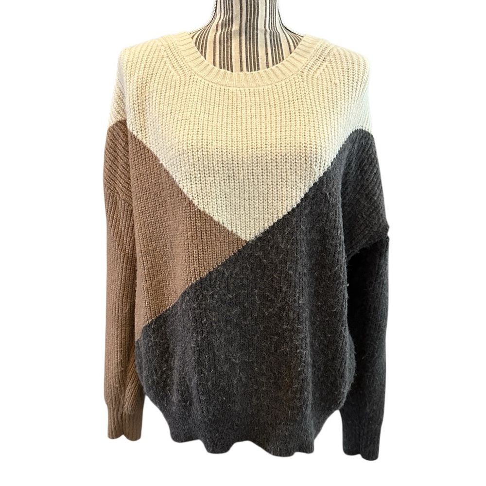 Eesome Cream and Brown Crew Neck Sweater with Modern Design